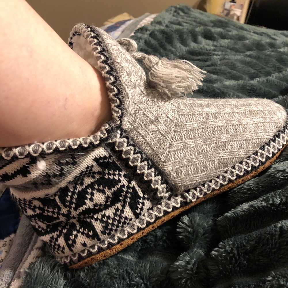 House slippers. Beautiful Aztec black and gray print.  Excellent condition